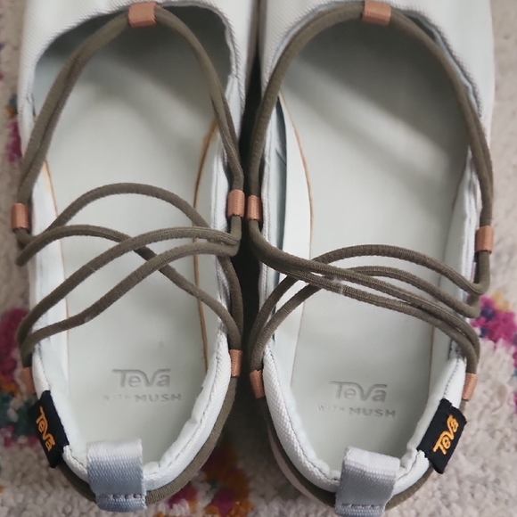 Teva Women's Light Green Canvas Slip-On Flats with Olive Straps - Picture 8 of 11